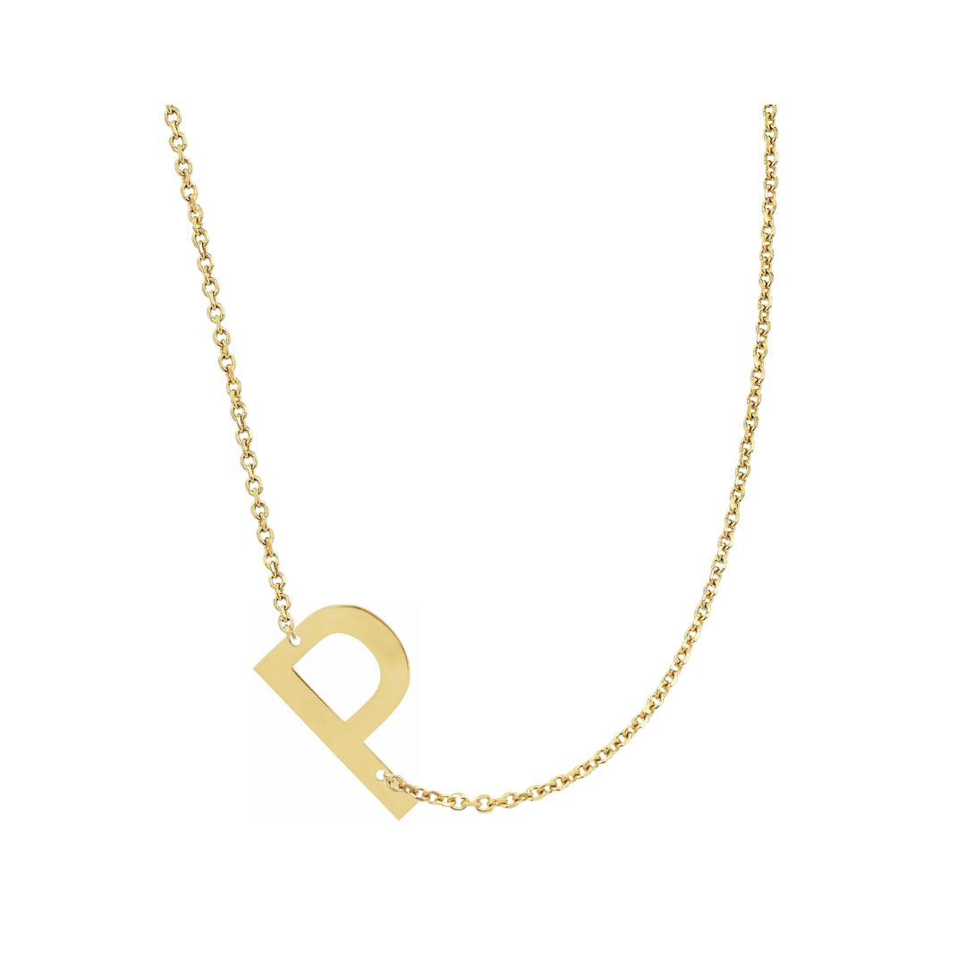 14KT GOLD SIDEWAYS INITIAL NECKLACE - P